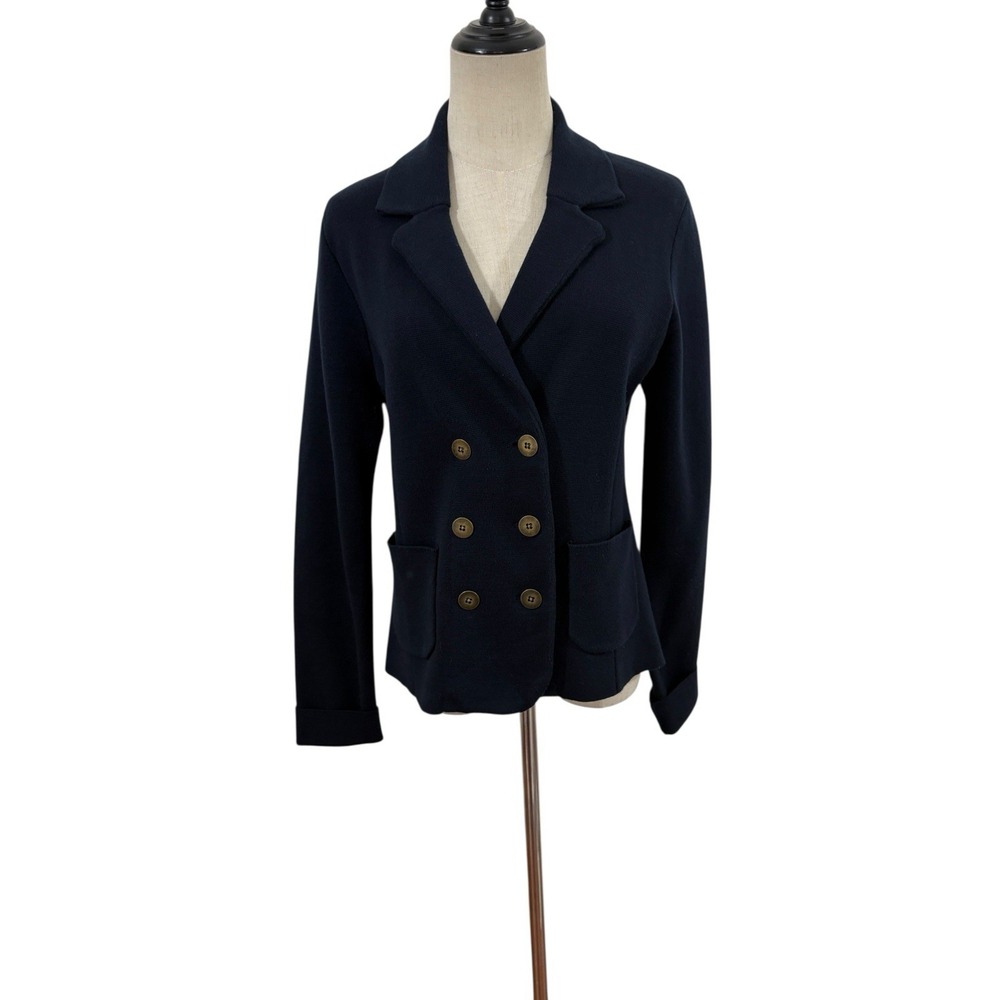 Ann Taylor Loft Sweater Cardigan Blazer Navy Sz‎ M Double Breasted Heritage Cozy